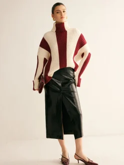 COMMENSE Ribbed Color Block Turtleneck Sweater* Sweater Tops|Sweaters & Cardigans