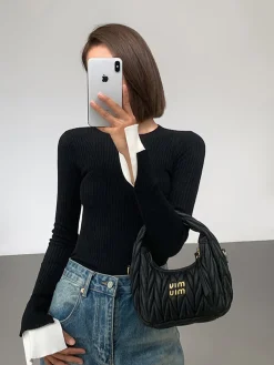 COMMENSE Ribbed Contrast Cuff Sweater* Sweater Tops|Sweaters & Cardigans