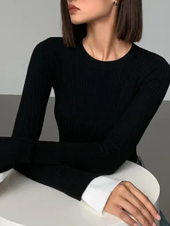 COMMENSE Ribbed Contrast Cuff Sweater* Sweater Tops|Sweaters & Cardigans