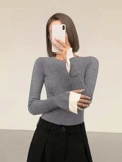 COMMENSE Ribbed Contrast Cuff Sweater* Sweater Tops|Sweaters & Cardigans