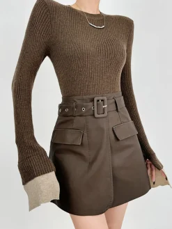COMMENSE Ribbed Contrast Cuff Sweater* Sweater Tops|Sweaters & Cardigans