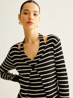 COMMENSE Ribbed Contrast Striped Sweater Co-ords* Sweater Tops|Sweaters & Cardigans