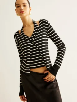 COMMENSE Ribbed Contrast Striped Sweater Co-ords* Sweater Tops|Sweaters & Cardigans
