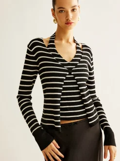 COMMENSE Ribbed Contrast Striped Sweater Co-ords* Sweater Tops|Sweaters & Cardigans