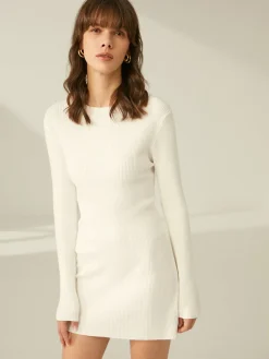 COMMENSE Ribbed Crewneck Sweater Dress* White Dresses|Sweater Dresses