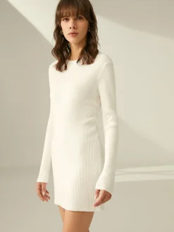 COMMENSE Ribbed Crewneck Sweater Dress* White Dresses|Sweater Dresses