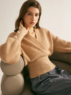 COMMENSE Ribbed Criss Cross Cinched Sweater* Sweater Tops|Sweaters & Cardigans