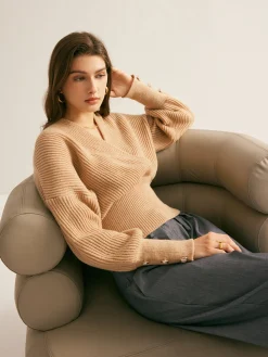 COMMENSE Ribbed Criss Cross Cinched Sweater* Sweater Tops|Sweaters & Cardigans
