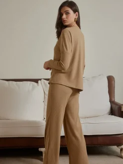 COMMENSE Ribbed Drawstring Shift Pants Set* Pants Sets|Matching Sets