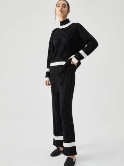 COMMENSE Ribbed Knit Contrast Trim Sweater Pants* Pants|Knitwear