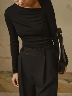 COMMENSE Ribbed Knit Long Sleeve Asymmetric Shirt* T-shirts|Knitwear