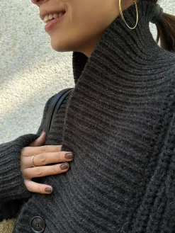 COMMENSE Ribbed Lapel Button Knit Outerwear* Sweater Tops|Outerwear