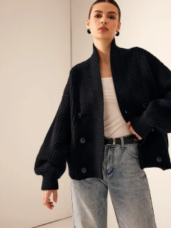 COMMENSE Ribbed Lapel Button Knit Outerwear* Sweater Tops|Outerwear