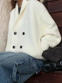 COMMENSE Ribbed Lapel Button Knit Outerwear* Sweater Tops|Outerwear