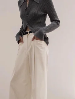 COMMENSE Ribbed Lapel Slim Cardigan* Cardigans|Sweaters & Cardigans