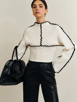 COMMENSE Ribbed Lettuce Trim Knit Top* Sweater Tops|Sweaters & Cardigans