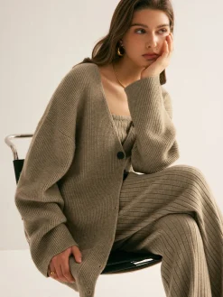 COMMENSE Ribbed Loose Knit Outerwear* Sweater Tops|Outerwear