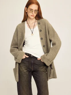 COMMENSE Ribbed Loose Knit Outerwear* Sweater Tops|Outerwear