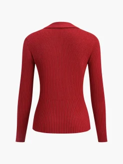 COMMENSE Ribbed Metal Design Polo Cardigan* Cardigans|Sweaters & Cardigans