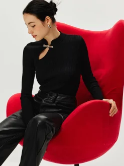 COMMENSE Ribbed Metal Knotted Sweater* Sweater Tops|Sweaters & Cardigans
