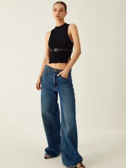 COMMENSE Ribbed Mock Neck Tank Top With Leather Belt* Sweater Vests|Sweaters & Cardigans