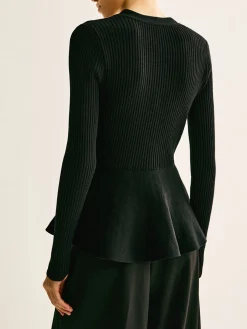 COMMENSE Ribbed Panel Bud Waist Button Knit Top* Sweater Tops|Sweaters & Cardigans
