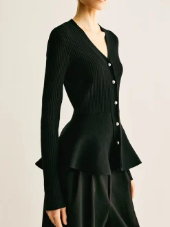 COMMENSE Ribbed Panel Bud Waist Button Knit Top* Sweater Tops|Sweaters & Cardigans