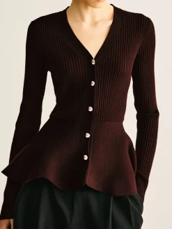 COMMENSE Ribbed Panel Bud Waist Button Knit Top* Sweater Tops|Sweaters & Cardigans