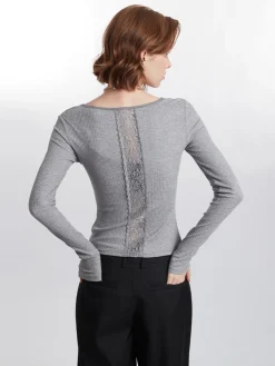 COMMENSE Ribbed Panel Lace Slim Blouse* Blouses & Shirts|Tops
