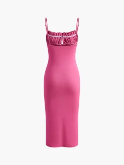 COMMENSE Ribbed Pleated Backless Cami Dress* Work Dresses|Cocktail & Party Dresses