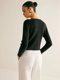 COMMENSE Ribbed Rhinestone Bow Slim Cardigan* Cardigans|Sweaters & Cardigans
