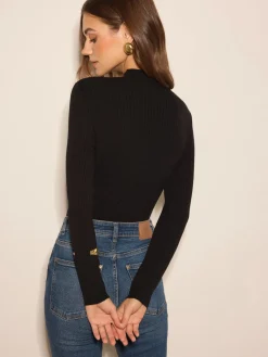 COMMENSE Ribbed Sheer-Detail Skinny Sweater* Sweater Tops|Sweaters & Cardigans