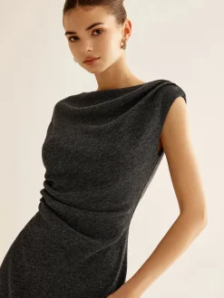 COMMENSE Ribbed Sleeveless Pleated Slim Dress* Casual Dresses|Summer Dresses