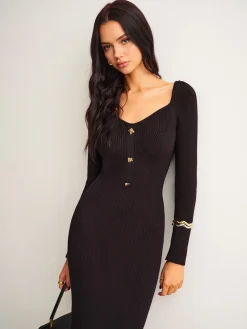 COMMENSE Ribbed Slim Sweater Midi Dress* Black Dresses|Sweater Dresses