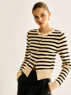 COMMENSE Ribbed Striped Cardigan* Cardigans|Sweaters & Cardigans