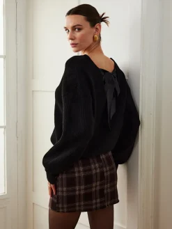 COMMENSE Ribbed V-Neck Bow Sweater* Sweater Tops|Sweaters & Cardigans