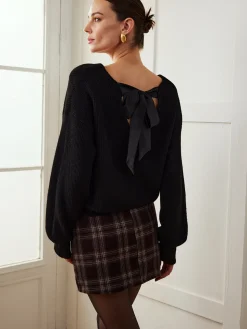 COMMENSE Ribbed V-Neck Bow Sweater* Sweater Tops|Sweaters & Cardigans