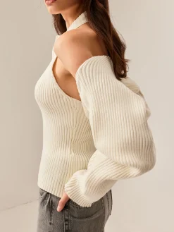 COMMENSE Ribbed Zipper Shrug Sweater Co-ords* Sweater Tops|Sweaters & Cardigans