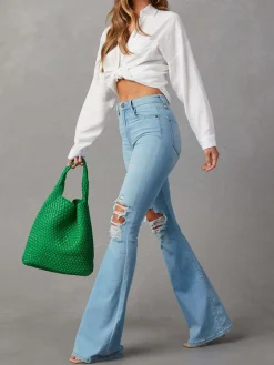 COMMENSE Ripped Denim Flare Jeans* Jeans|Pants