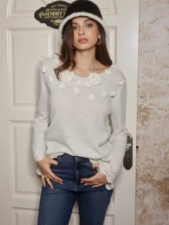 COMMENSE Romance 3D Flower Knit Top* Sweater Tops|Sweaters & Cardigans
