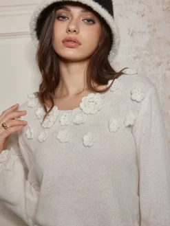 COMMENSE Romance 3D Flower Knit Top* Sweater Tops|Sweaters & Cardigans