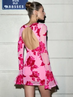 COMMENSE Romance Floral Backless Mesh Dress* Black Dresses|Cocktail & Party Dresses