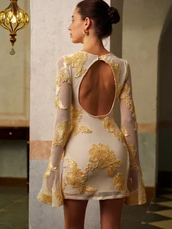 COMMENSE Romance Floral Backless Mesh Dress* Cocktail & Party Dresses|Vacation Dresses