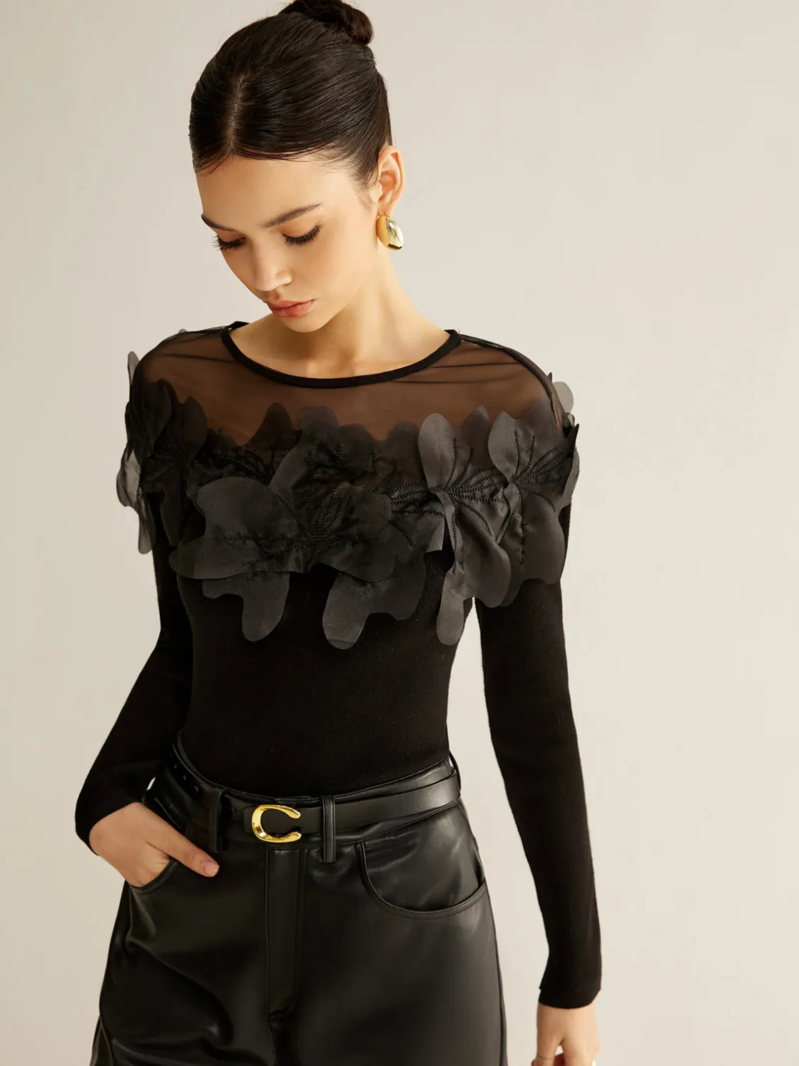 COMMENSE Romance Floral Decor Slim Blouse* Blouses & Shirts|Tops