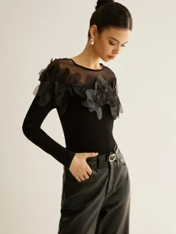 COMMENSE Romance Floral Decor Slim Blouse* Blouses & Shirts|Tops