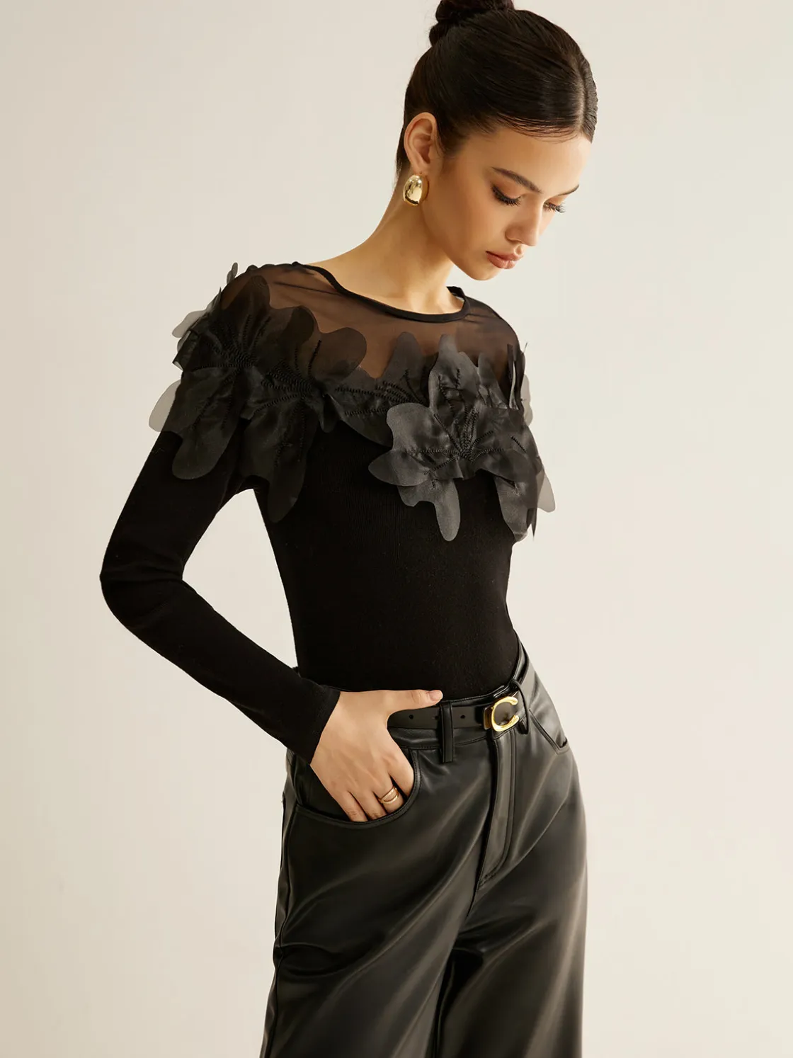 COMMENSE Romance Floral Decor Slim Blouse* Blouses & Shirts|Tops