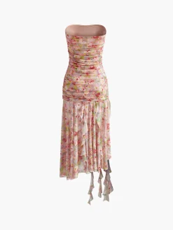 COMMENSE Romance Mesh Ruffle Tube Dress* Casual Dresses|Vacation Dresses