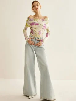 COMMENSE Romance Off-Shoulder Printed Knit Top* Sweater Tops|Sweaters & Cardigans