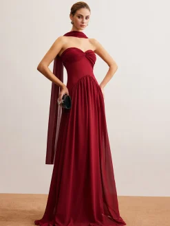 COMMENSE Romance Ruched Long-Ribbon Tube Dress* Cocktail & Party Dresses|Vacation Dresses