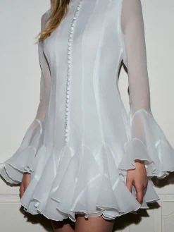 COMMENSE Romance Ruffle Sheer Dress* White Dresses|Black Dresses